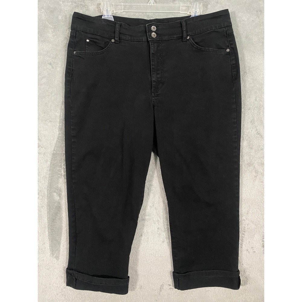 Bandolino Blu Capri Pants Sz 16 Black Stretch Embroidered Western Cuffed Cropped